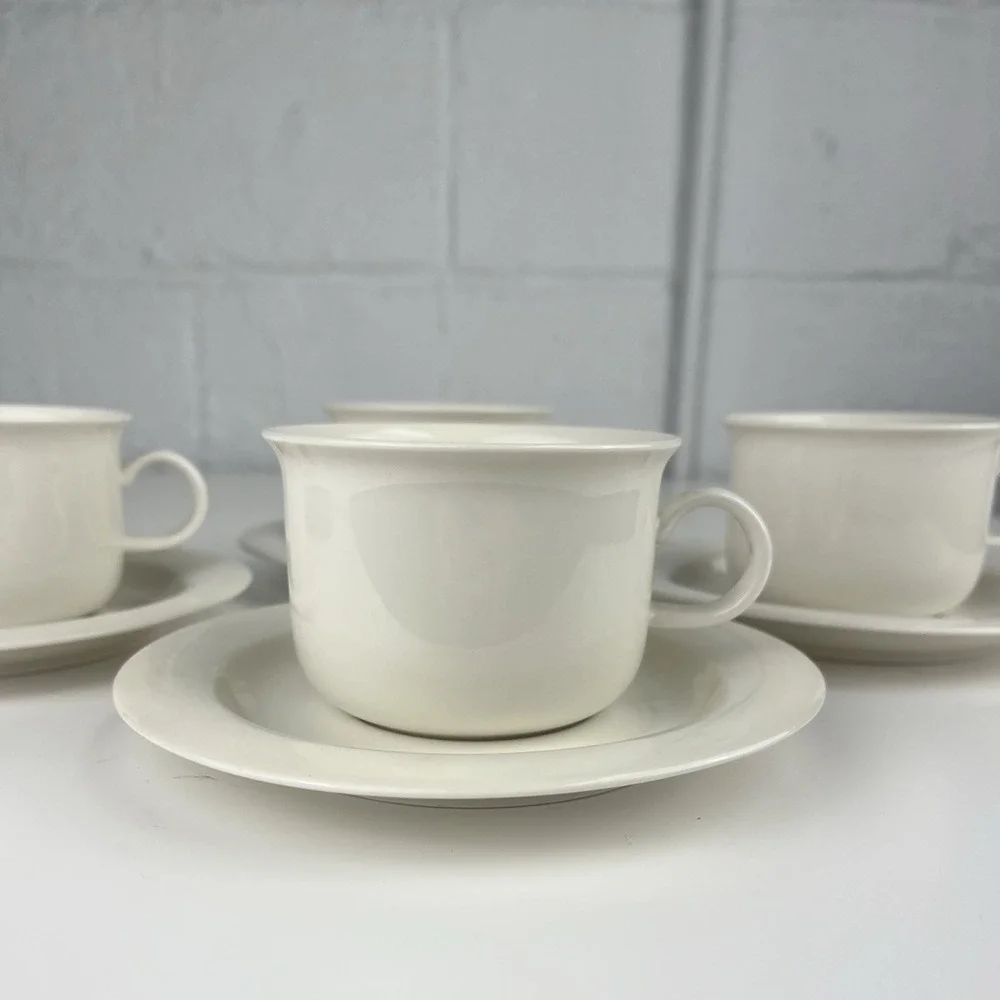 Arabia Finland Arctica White Cup & Saucer SET OF 4 MCM Minimalist